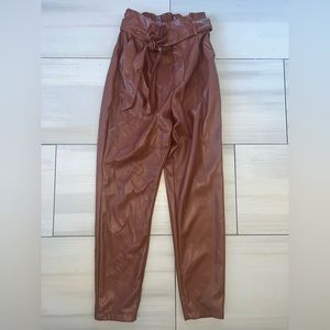 BB Dakota Faux Leather brown pants with waist tie!